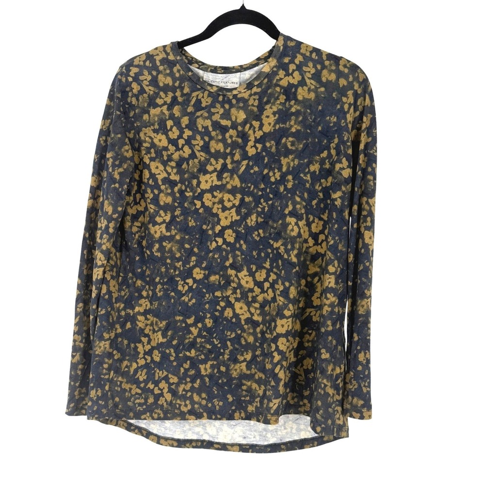 Majestic Filatures Navy Gold Floral Long Sleeve Tee Womens Small Boho Chic‎ Soft